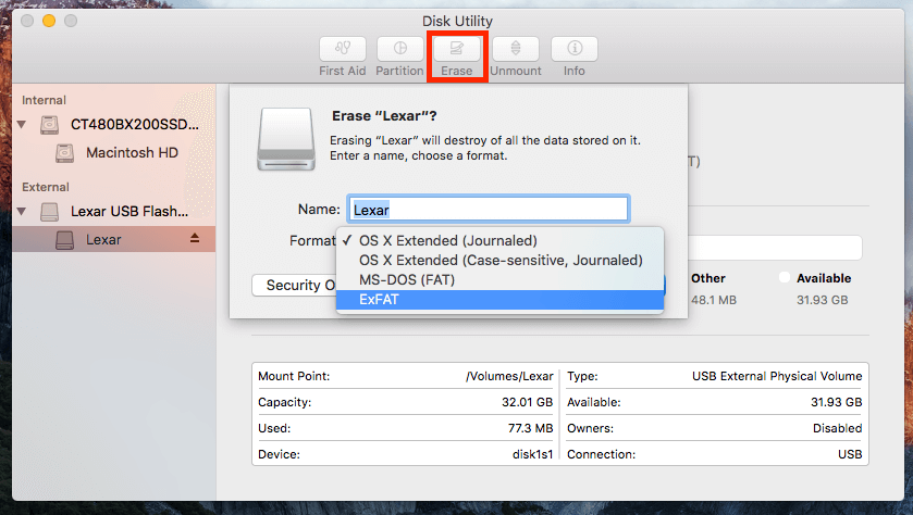 format a usb on pc for a mac